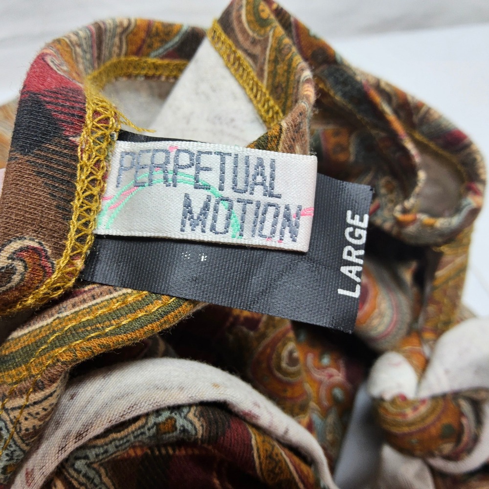 Perpetual Motion Faux Wrap Skirt Womens Large Brown Paisley Plaid Tie Front 90s - Picture 6 of 10